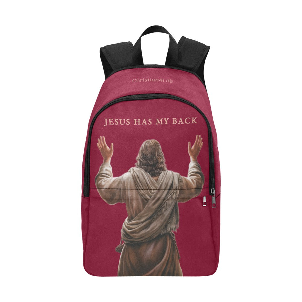 "Jesus Has My Back" Christian Backpack (Choose Red Shade)