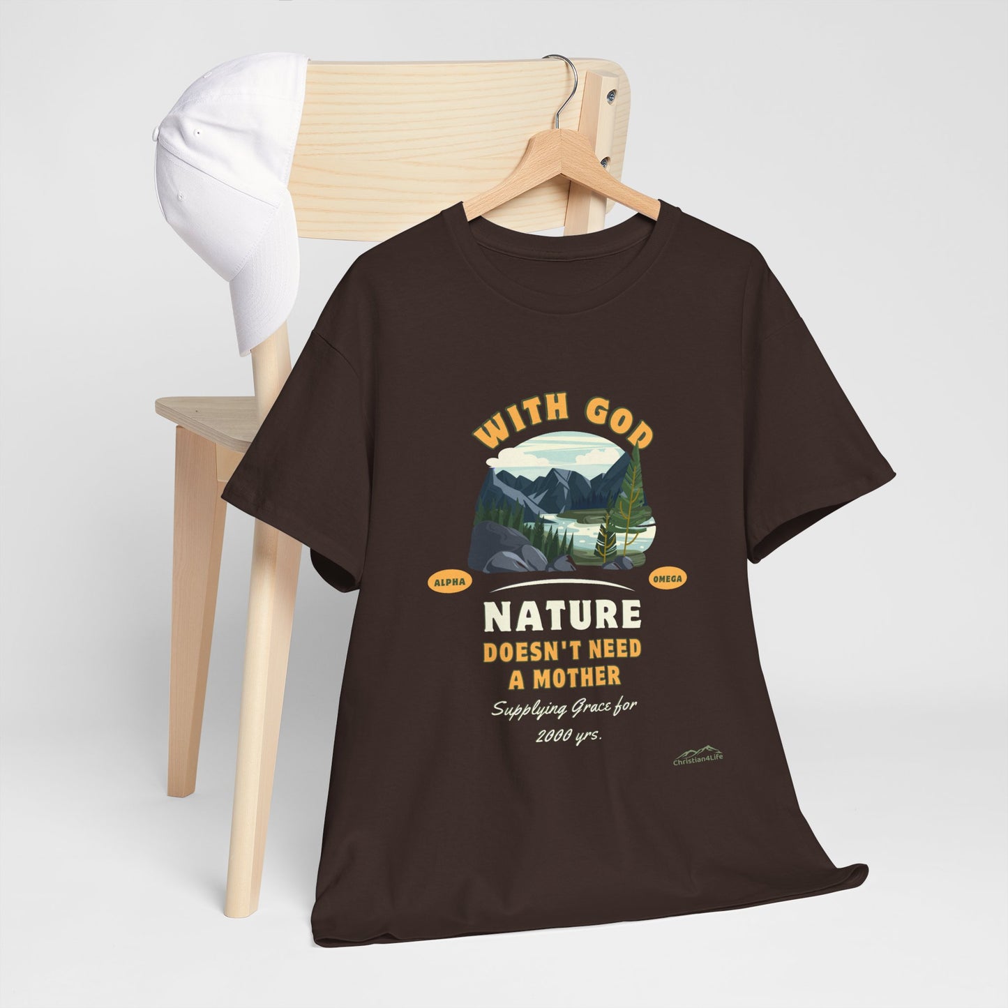 Unisex "With God Nature doesn't need a mother" Heavy Cotton Christian Tee