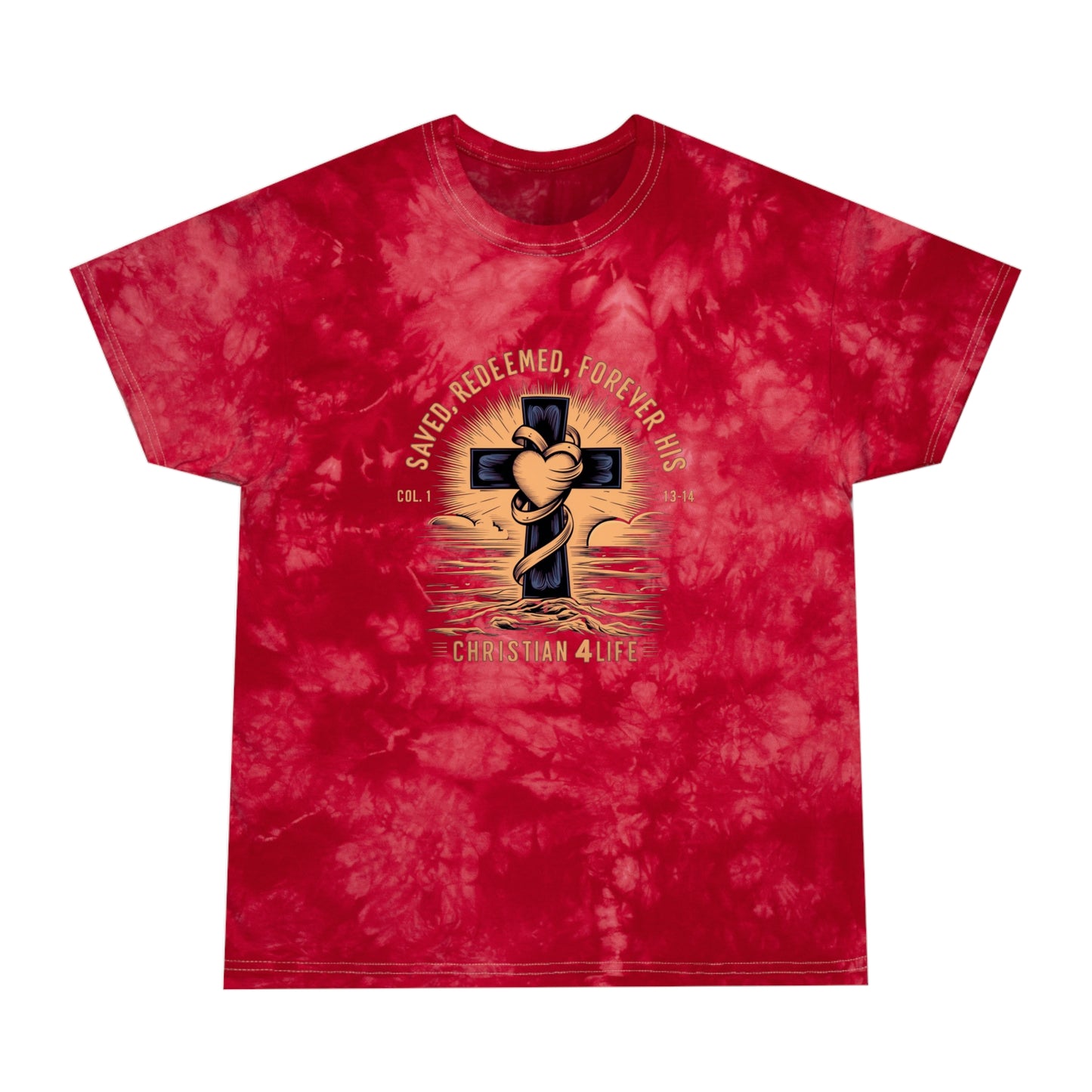 Unisex ’Saved Redeemed Forever His’ Christian Tie-Dye style T-shirt - Red / S - T-Shirt