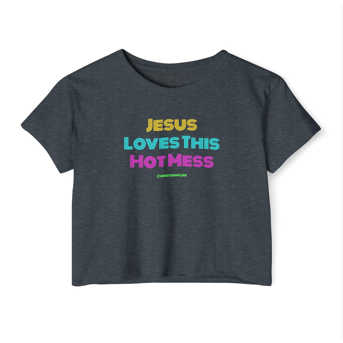 Jesus Loves this Hot Mess -Women’s Festival Crop Top - Antique Denim / XS - T-Shirt