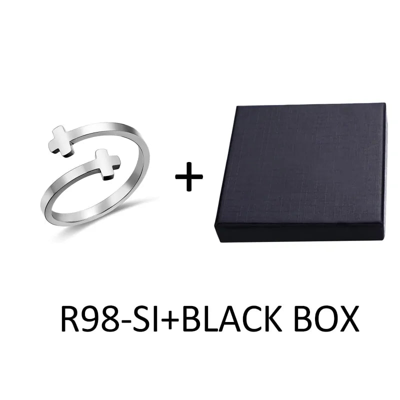 Adjustable Christian Faith Rings (Multiple styles) - Cross R98-SI + Black Box / 9-Adjustable - Jewelry