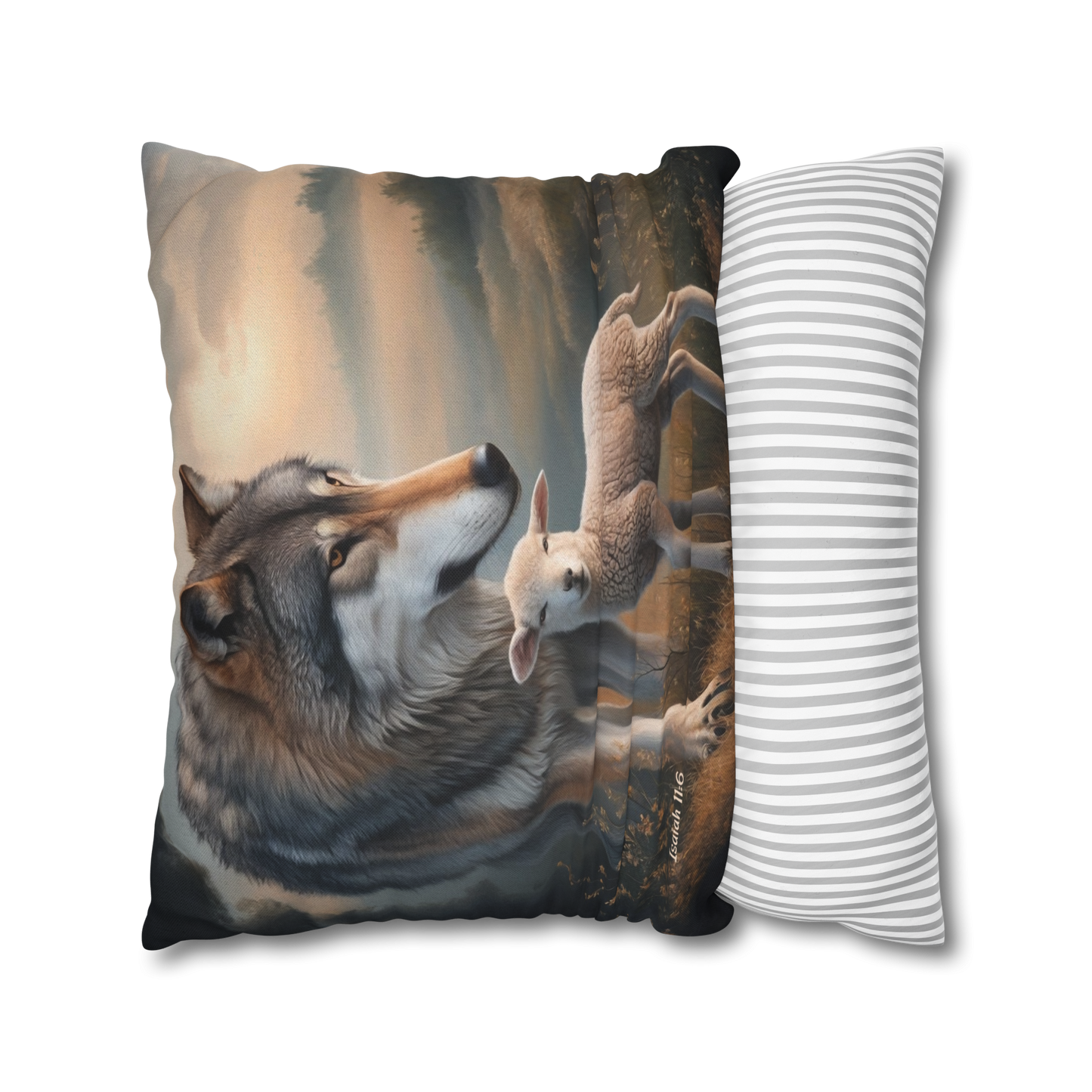 Wolf and Sheep Bible Verse Spun Polyester Square Pillowcase (multiple sizes) - Home Decor