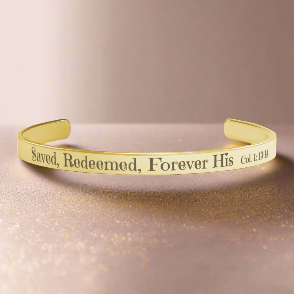Christian cuff bracelet - ’Saved Redeemed Forever His’ - Jewelry
