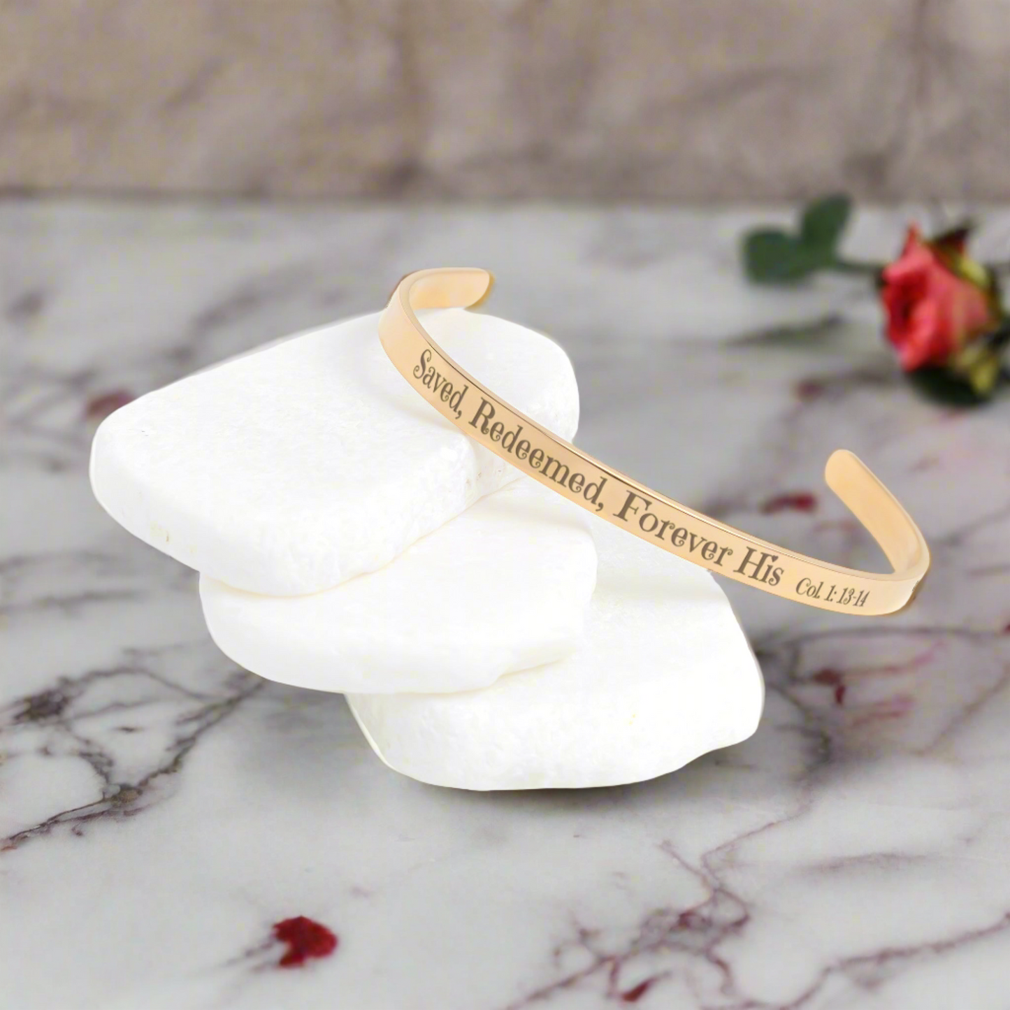 Christian cuff bracelet - ’Saved Redeemed Forever His’ - Jewelry