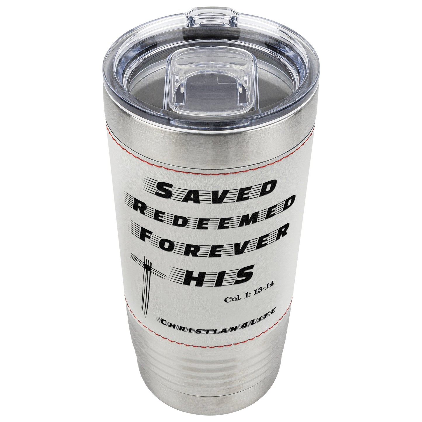 Christian 20oz Baseball Insulated Tumbler stainless steel ’Saved Redeemed’ - White - Tumblers