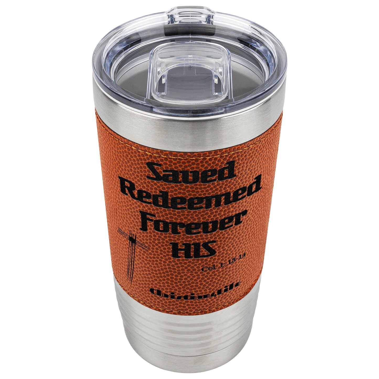 Christian 20oz insulated tumbler Basketball stainless steel ’Saved Redeemed’ - Orange - Tumblers