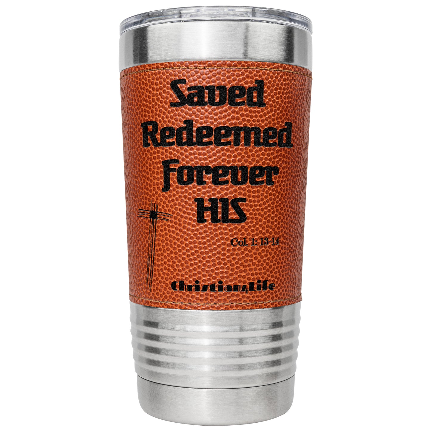 Christian 20oz insulated tumbler Basketball stainless steel ’Saved Redeemed’ - Orange - Tumblers