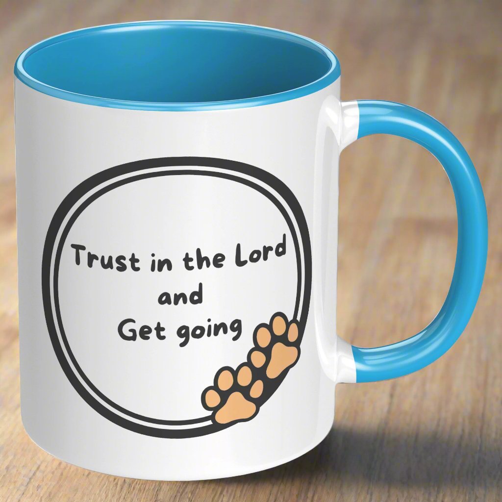 11oz ’God never sleeps but I always want to’ White Mug inside color schemes - Blue - Mug