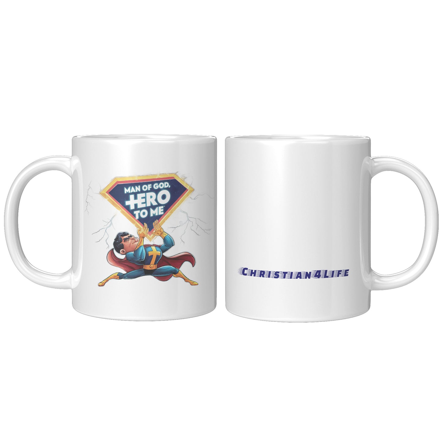 Christian Mug ’Man of God Hero to me’ A Gift for the God-Fearing Hero in Your Life - White - Mug