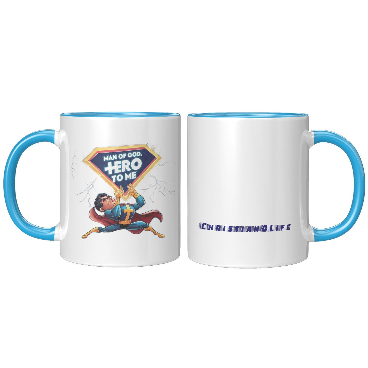 Christian Mug ’Man of God Hero to me’ A Gift for the God-Fearing Hero in Your Life - Blue - Mug