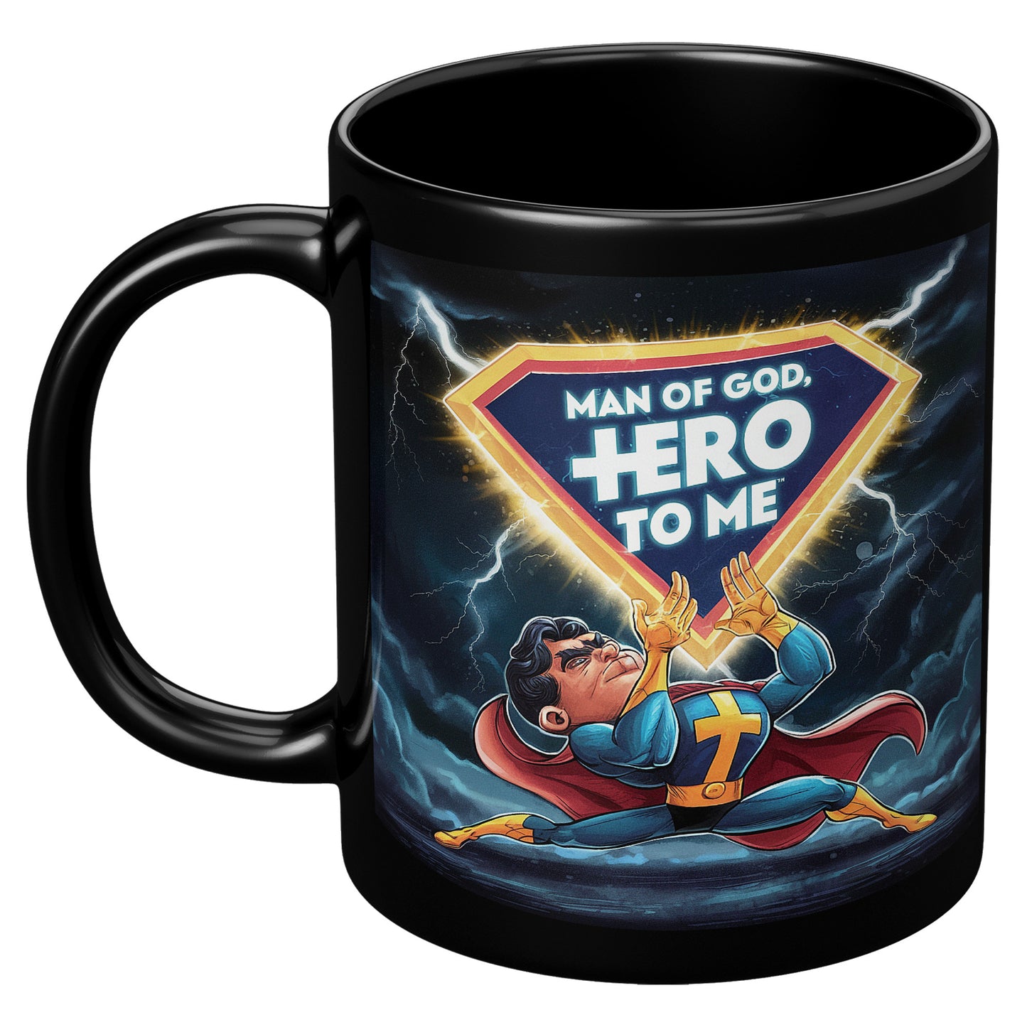 Christian4Life Superhero 11oz Black Mug - ’Man of God Hero to Me’ Christian Mug - Black - Mug