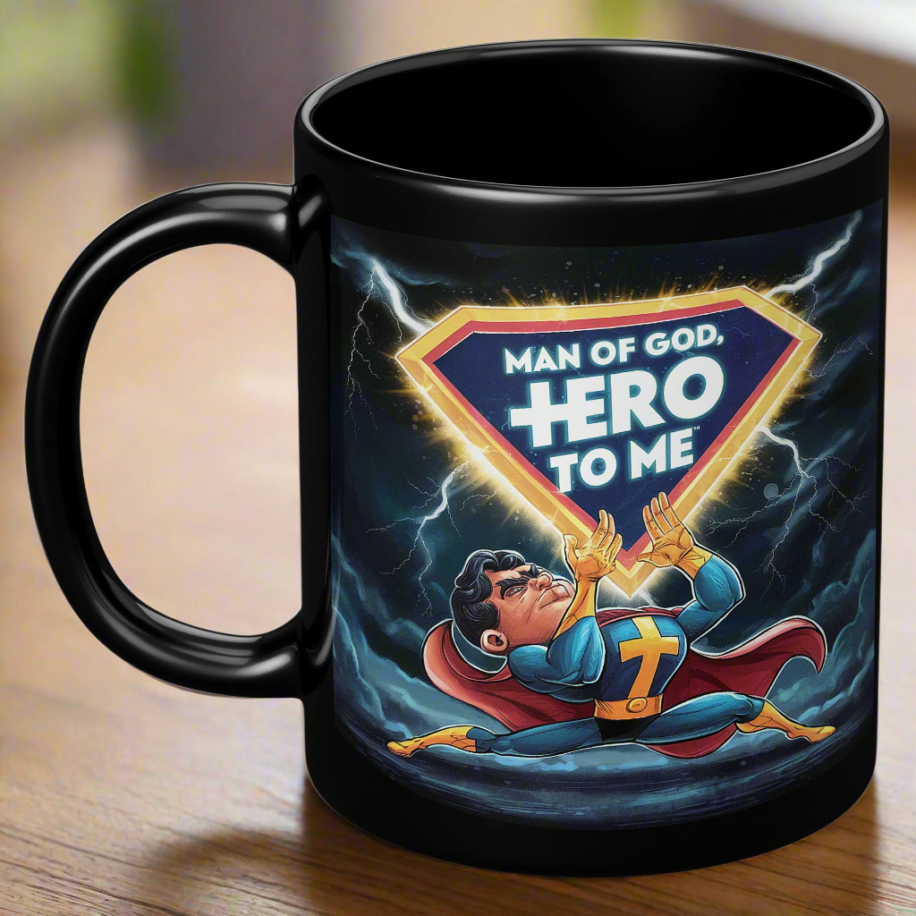 Christian4Life Superhero 11oz Black Mug - ’Man of God Hero to Me’ Christian Mug - Black - Mug