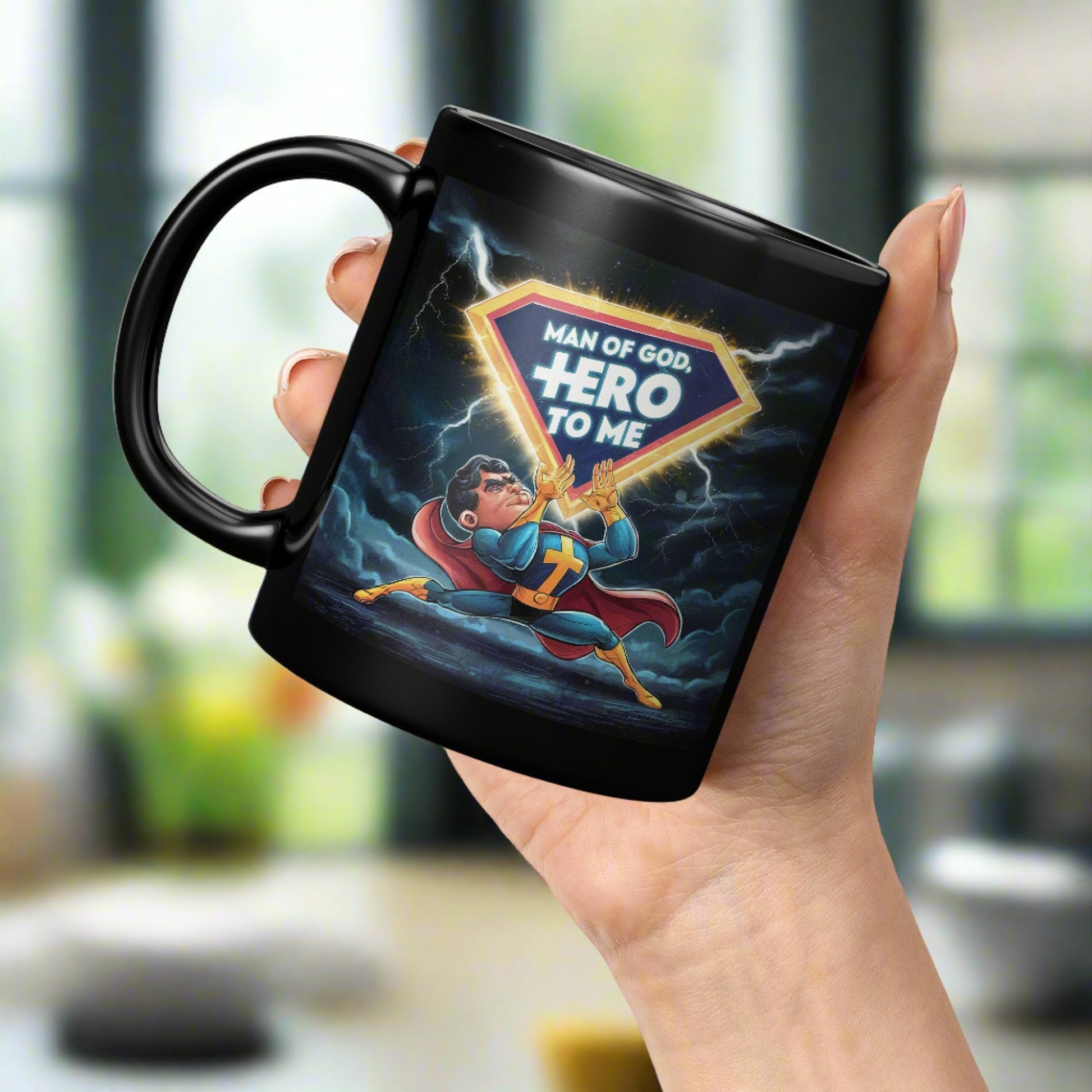Christian4Life Superhero 11oz Black Mug - ’Man of God Hero to Me’ Christian Mug - Black - Mug