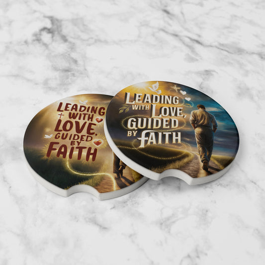 Christian car coasters (set of 2) (Leading with Love Guided by Faith’ - Accessories