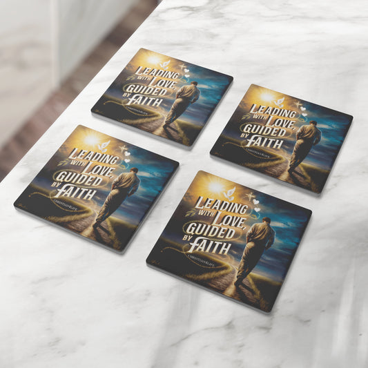 Christian coasters (4) ’Leading with Love Guided by Faith’ - Square - Home Goods