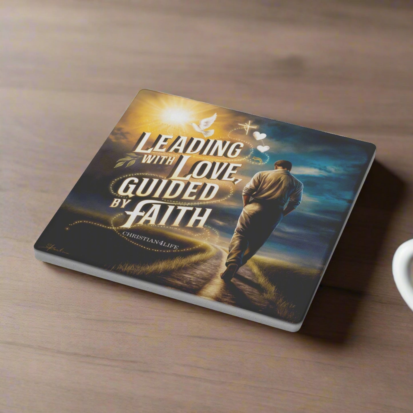 Christian coasters (4) ’Leading with Love Guided by Faith’ - Square - Home Goods