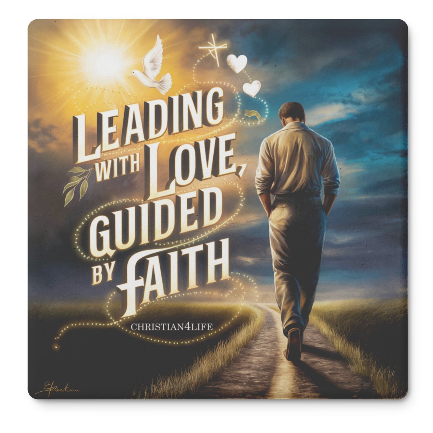 Christian coasters (4) ’Leading with Love Guided by Faith’ - Square - Home Goods