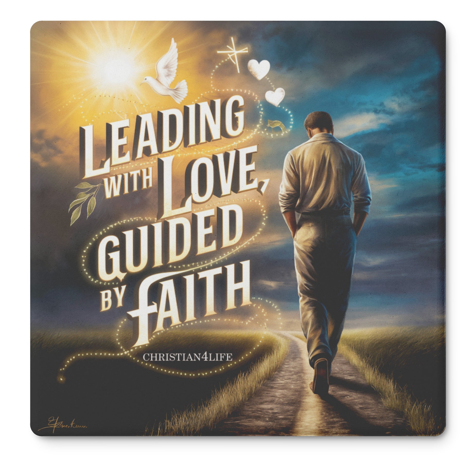 Christian coasters (4) ’Leading with Love Guided by Faith’ - Square - Home Goods