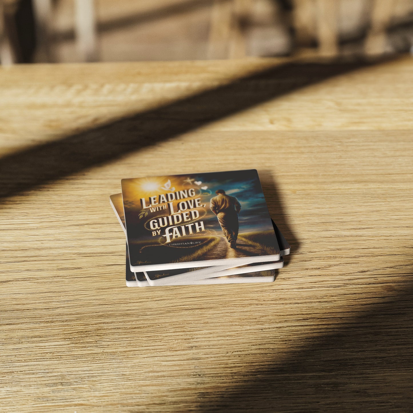 Christian coasters (4) ’Leading with Love Guided by Faith’ - Square - Home Goods