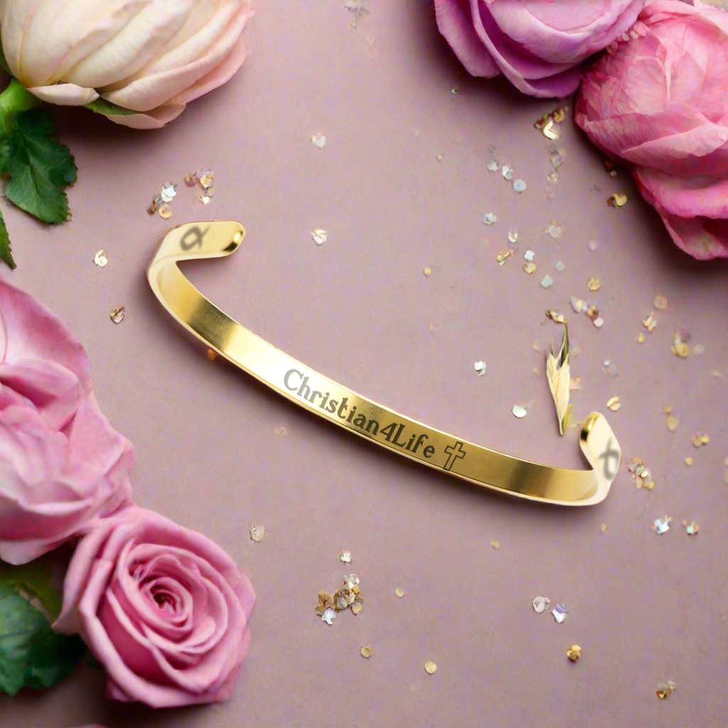 Christian cuff bracelet - ’Saved Redeemed Forever His’ - Jewelry