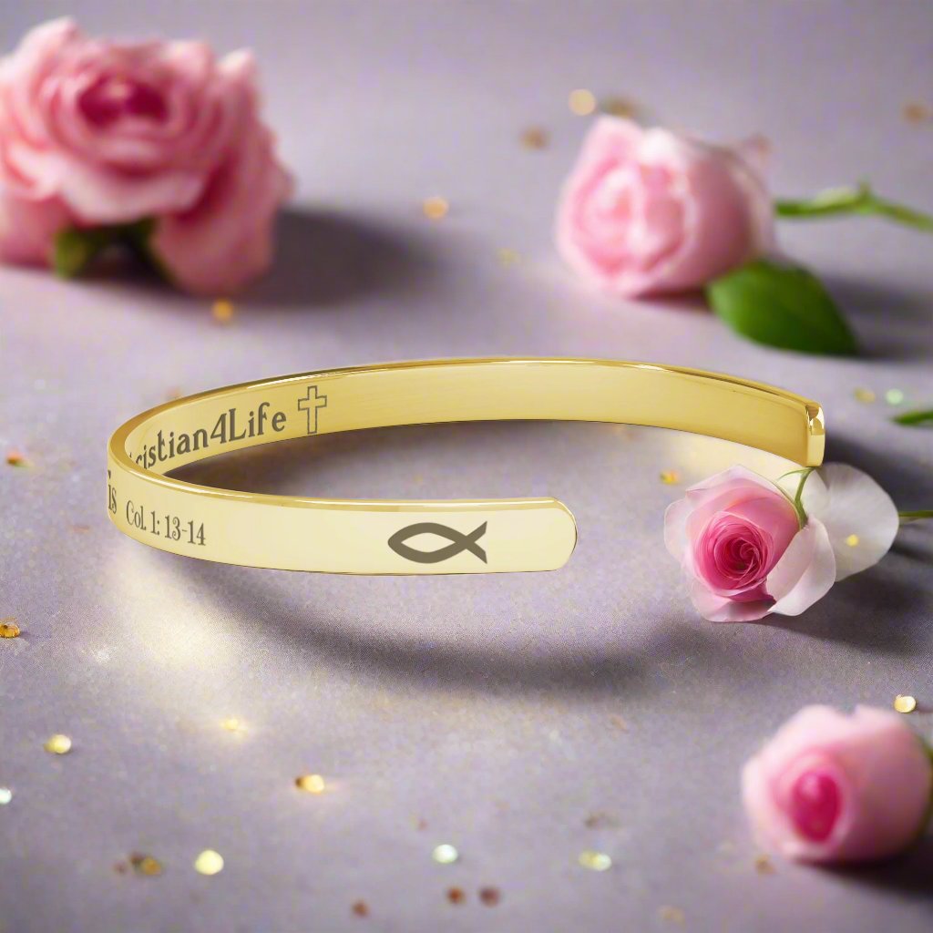 Christian cuff bracelet - ’Saved Redeemed Forever His’ - Jewelry