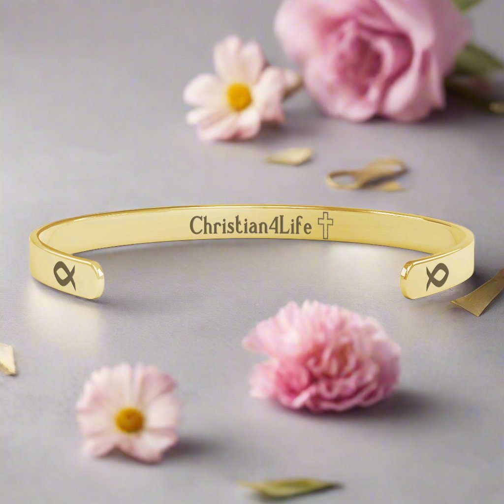 Christian cuff bracelet - ’Saved Redeemed Forever His’ - Jewelry