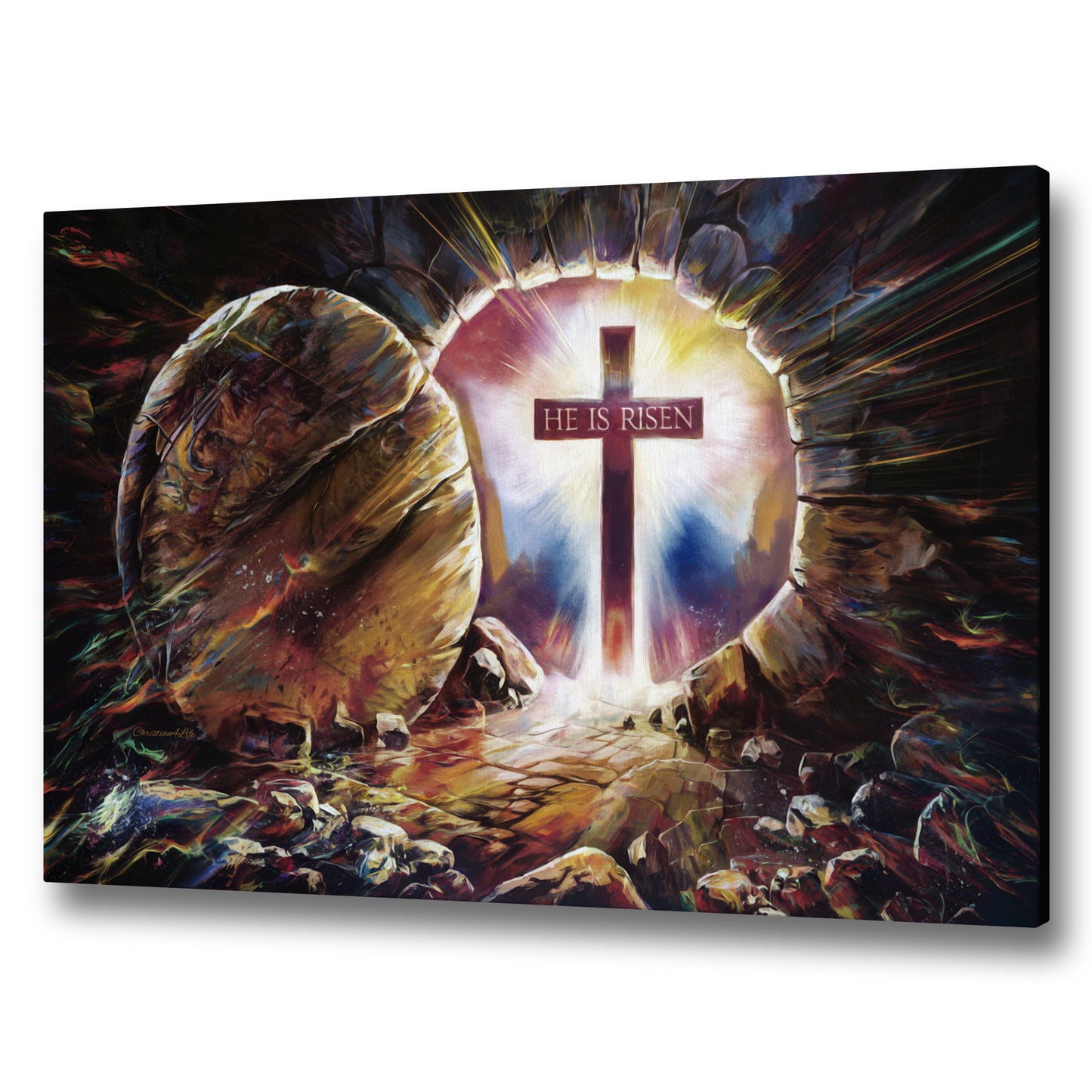 Colorful "He is Risen" Gallery Wrapped Canvas - Jesus Resurrection, Christian Easter Wall Art