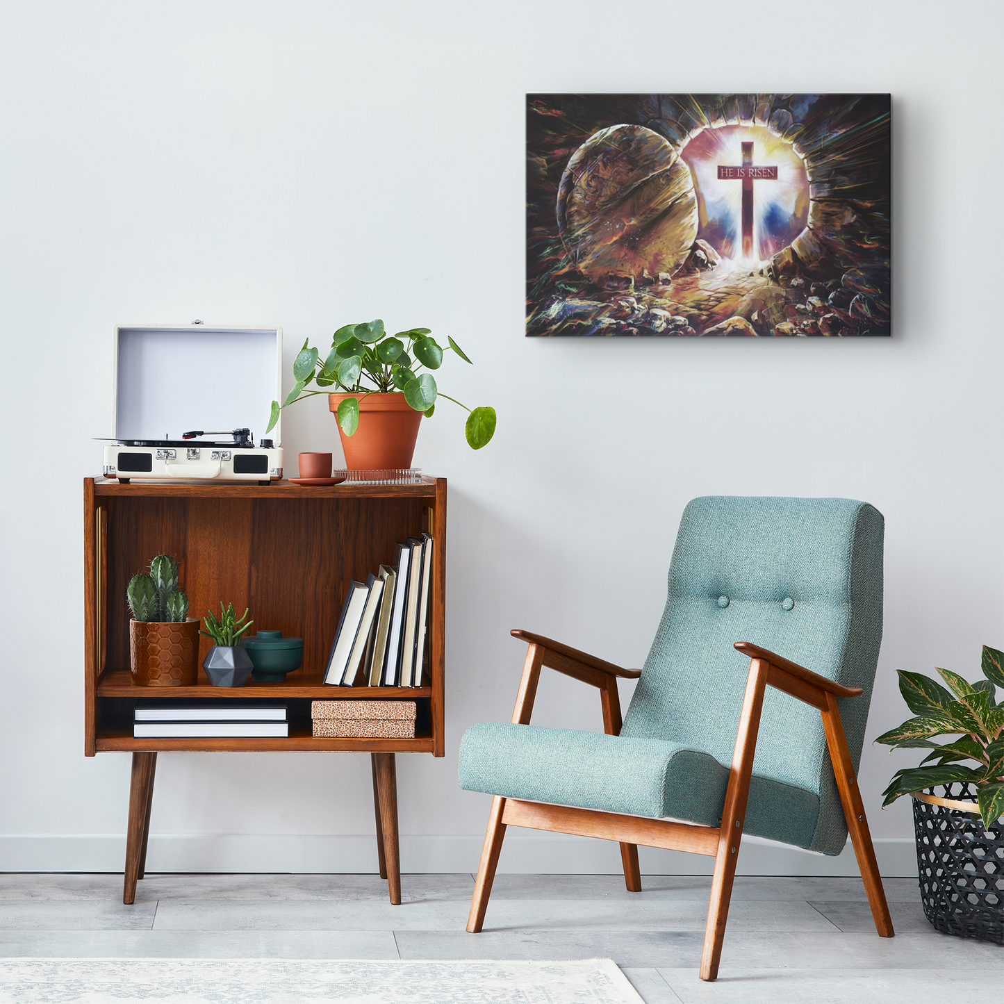Colorful "He is Risen" Gallery Wrapped Canvas - Jesus Resurrection, Christian Easter Wall Art