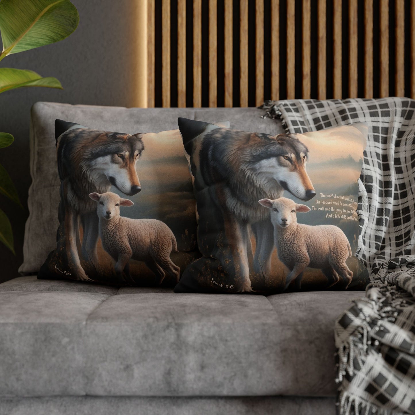 Wolf and Sheep Bible Verse Spun Polyester Square Pillowcase (multiple sizes) - Home Decor