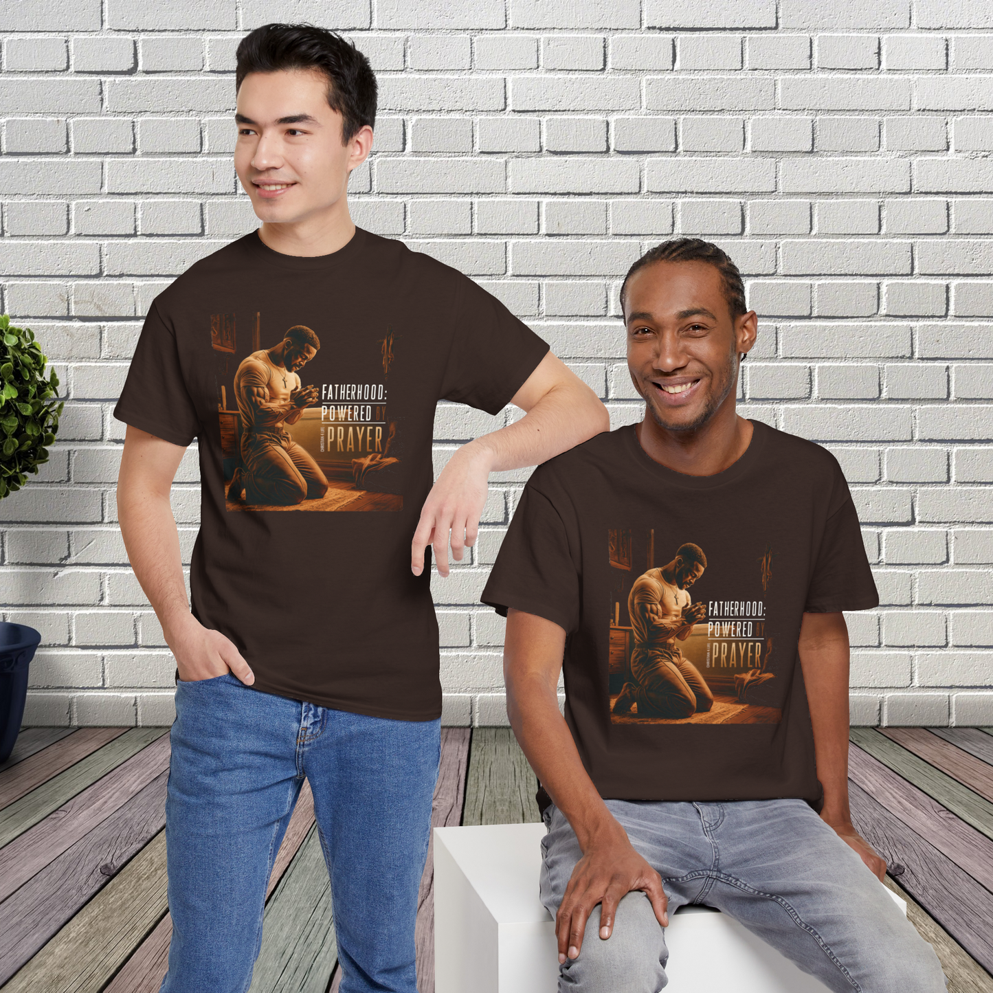 Christian Dad T-shirt ’Fatherhood: Powered by Prayer’ Heavy Cotton - T-Shirt