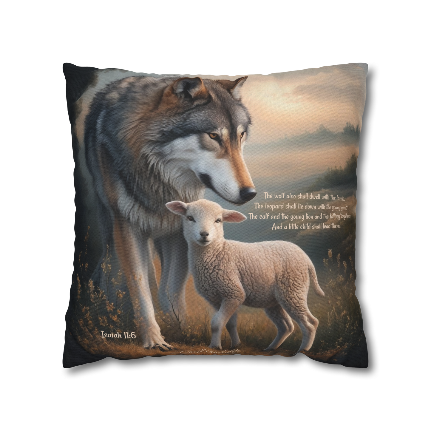 Wolf and Sheep Bible Verse Spun Polyester Square Pillowcase (multiple sizes) - Home Decor