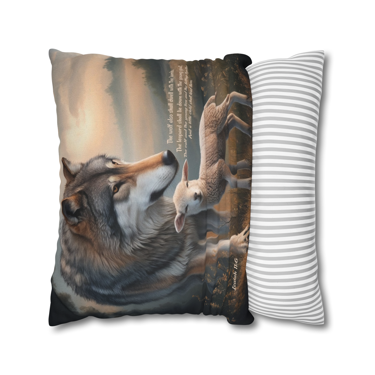 Wolf and Sheep Bible Verse Spun Polyester Square Pillowcase (multiple sizes) - Home Decor