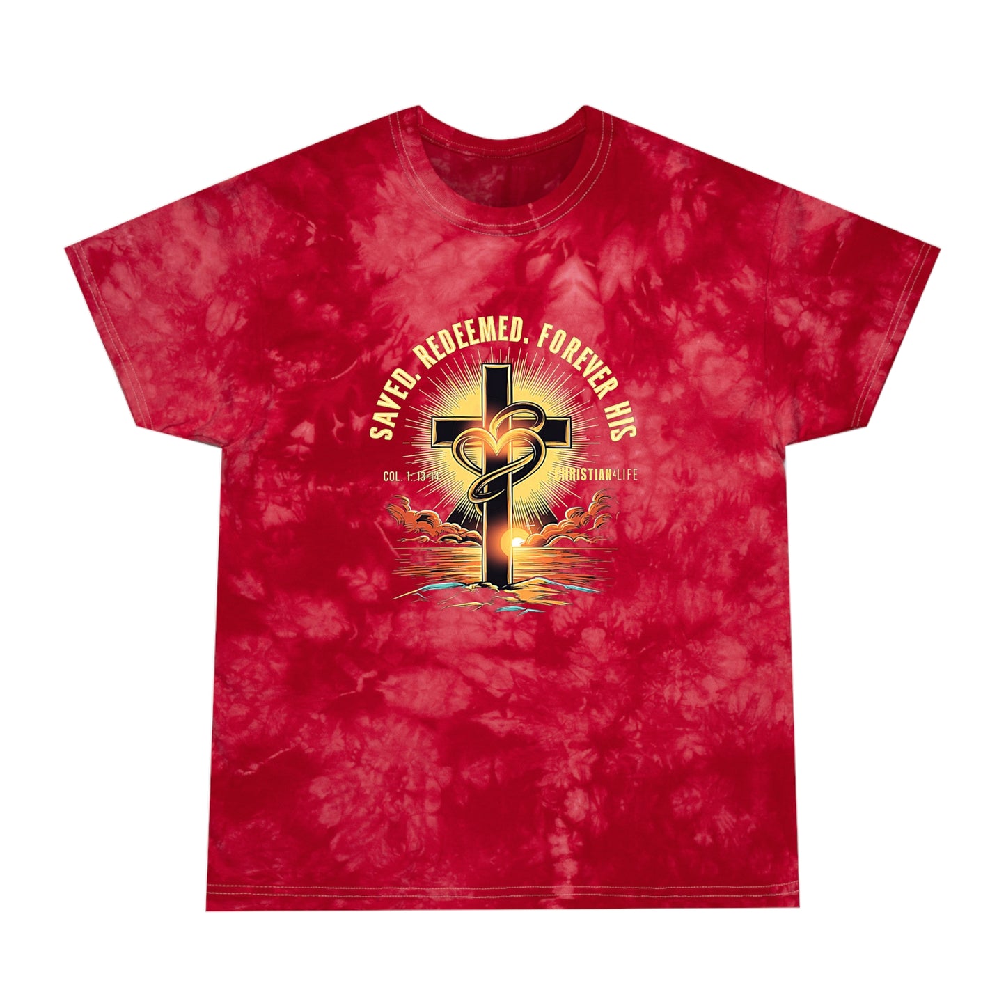 Unisex ’Saved Redeemed Forever His’ Christian Tie-Dye T-shirt - Red / S - T-Shirt