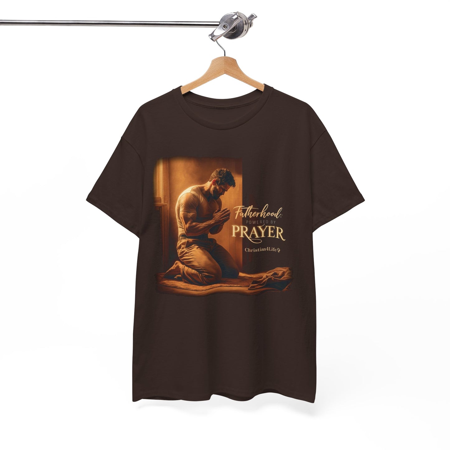 Christian Dad ’Fatherhood: Powered by Prayer’ Heavy Cotton T-shirt - T-Shirt