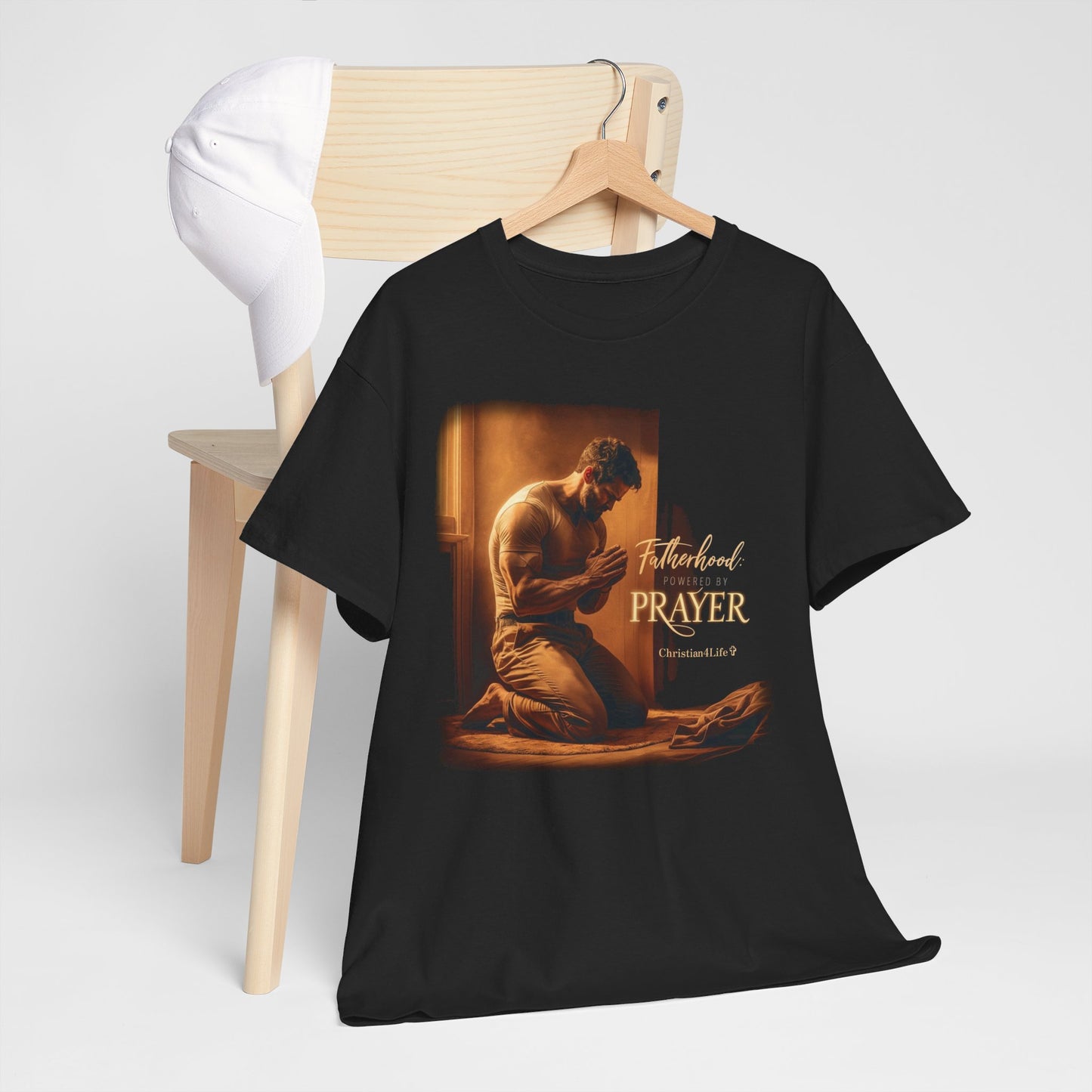 Christian Dad ’Fatherhood: Powered by Prayer’ Heavy Cotton T-shirt - Black / S - T-Shirt