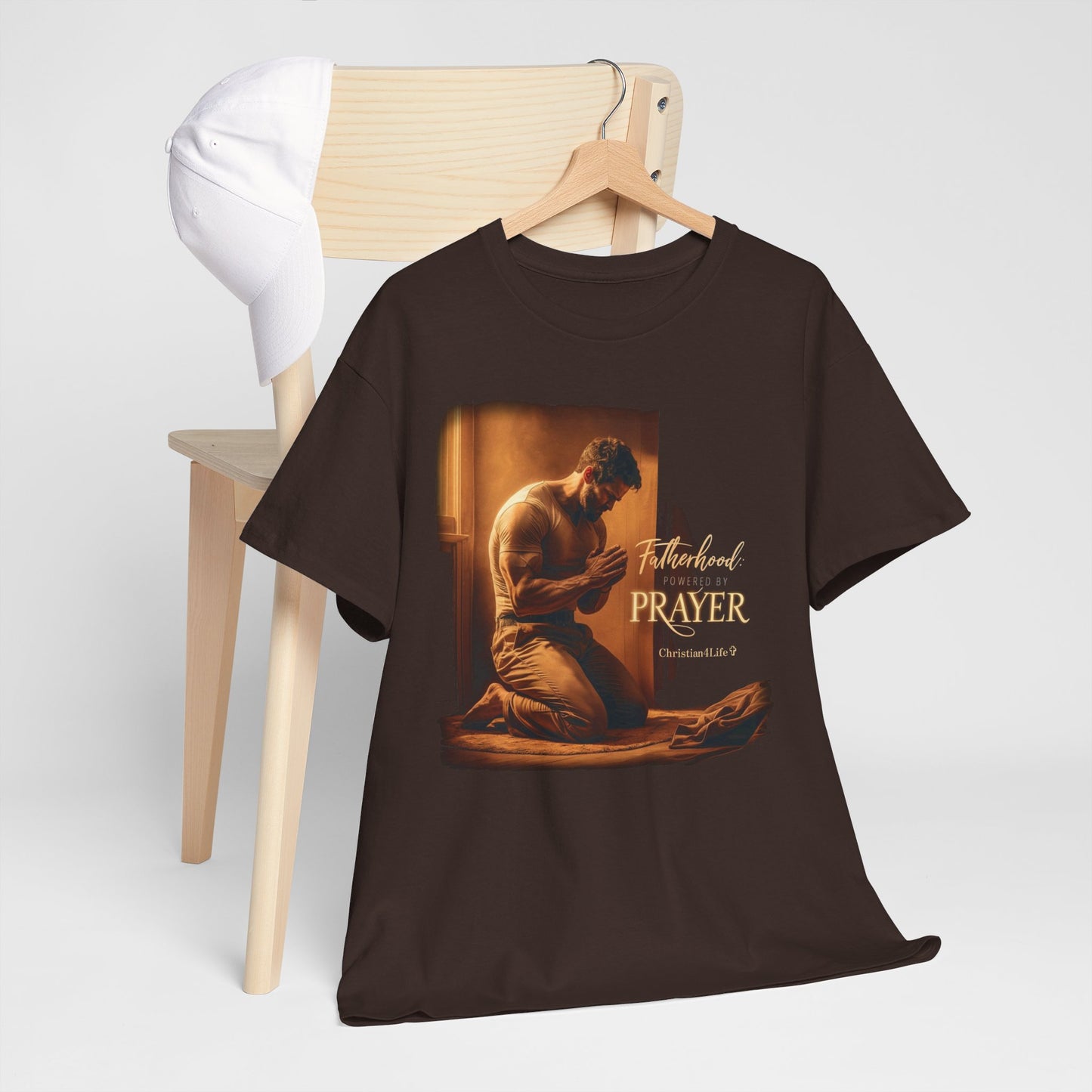 Christian Dad ’Fatherhood: Powered by Prayer’ Heavy Cotton T-shirt - Dark Chocolate / S - T-Shirt