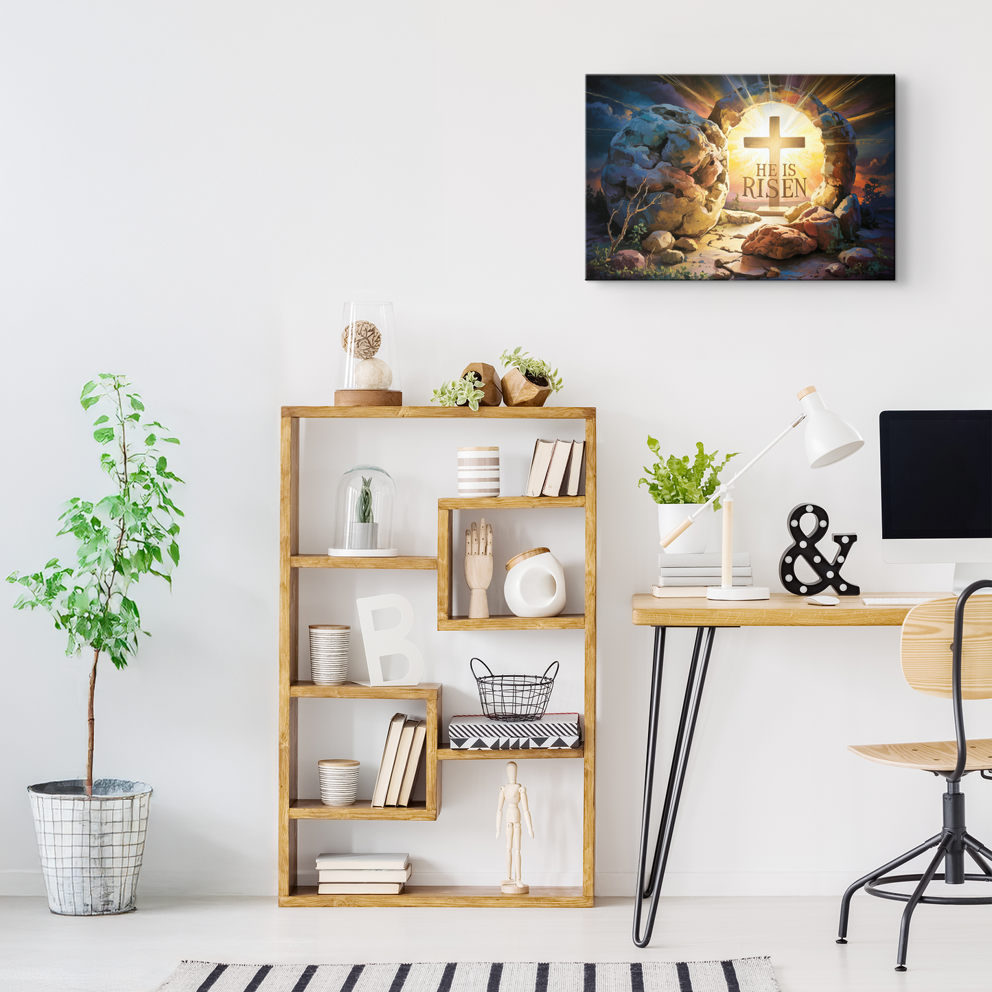 "He is Risen" - Open Tomb and Cross, Christian Gallery Wrapped Canvas, Easter Wall Art Print