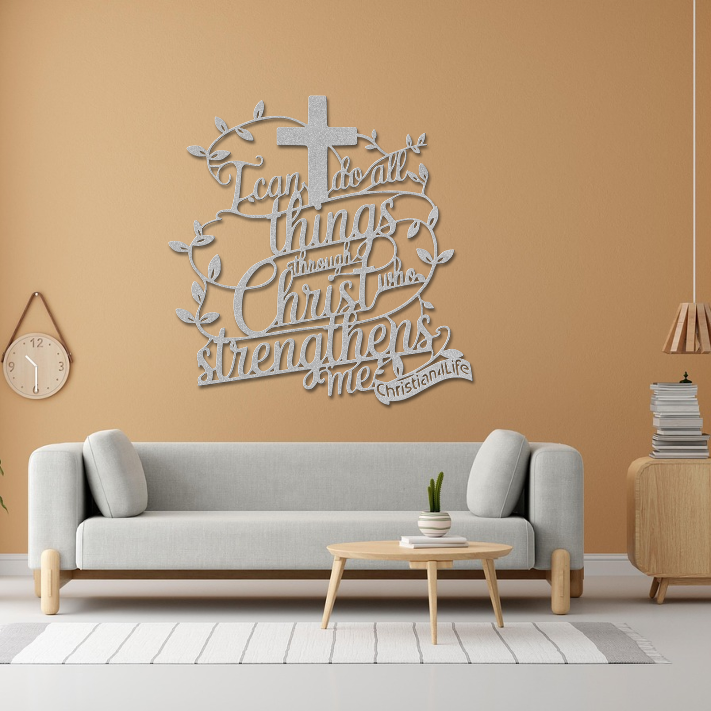 "I can do all things through Christ who strengthens me" Christian die-cut metal sign-red or silver