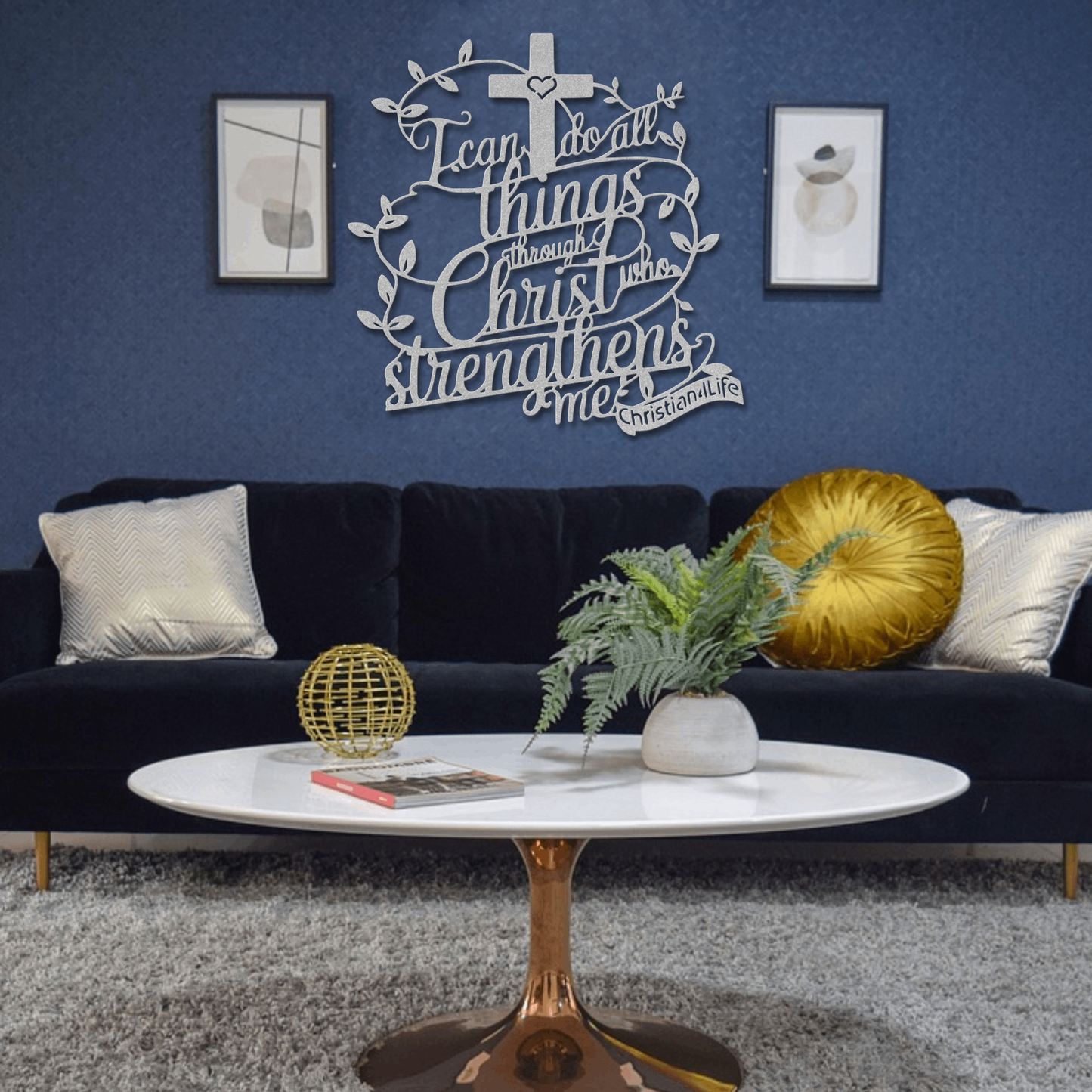 "I can do all things through Christ who strengthens me" Christian die-cut metal sign-(traced Heart)-red or silver