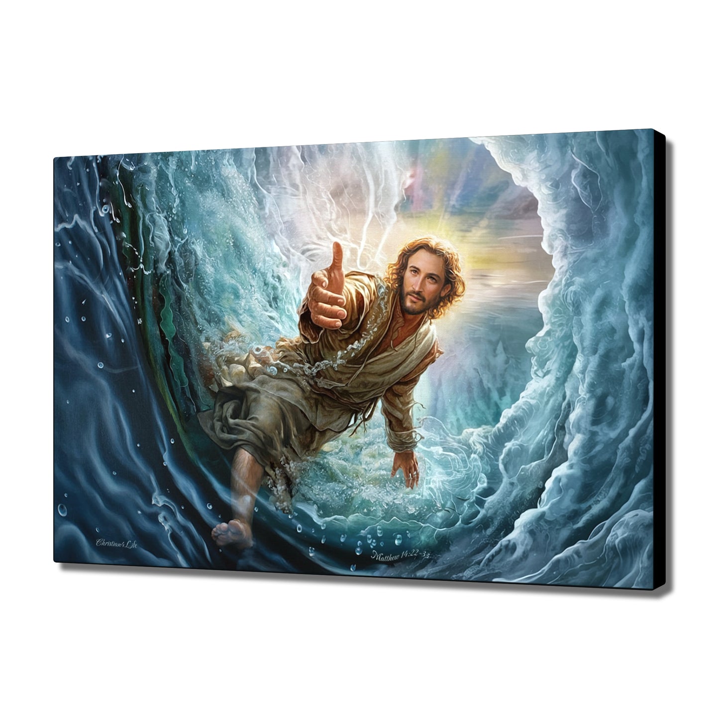 Jesus Reaches Down to Rescue and Lift You Out of the Water - Christian Gallery Wrapped Canvas Wall Art Print