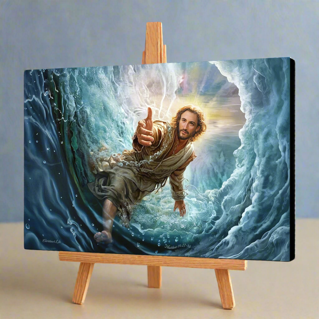 Jesus Reaches Down to Rescue and Lift You Out of the Water - Christian Gallery Wrapped Canvas Wall Art Print