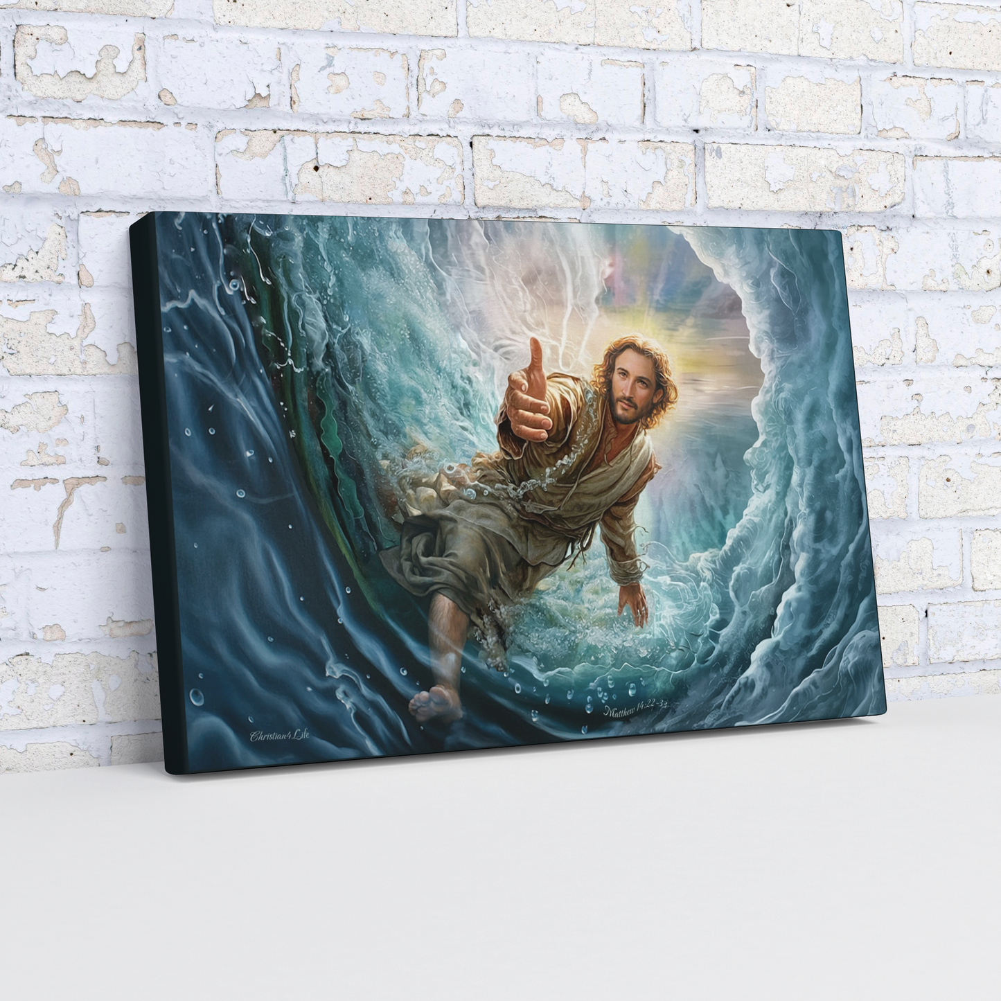 Jesus Reaches Down to Rescue and Lift You Out of the Water - Christian Gallery Wrapped Canvas Wall Art Print