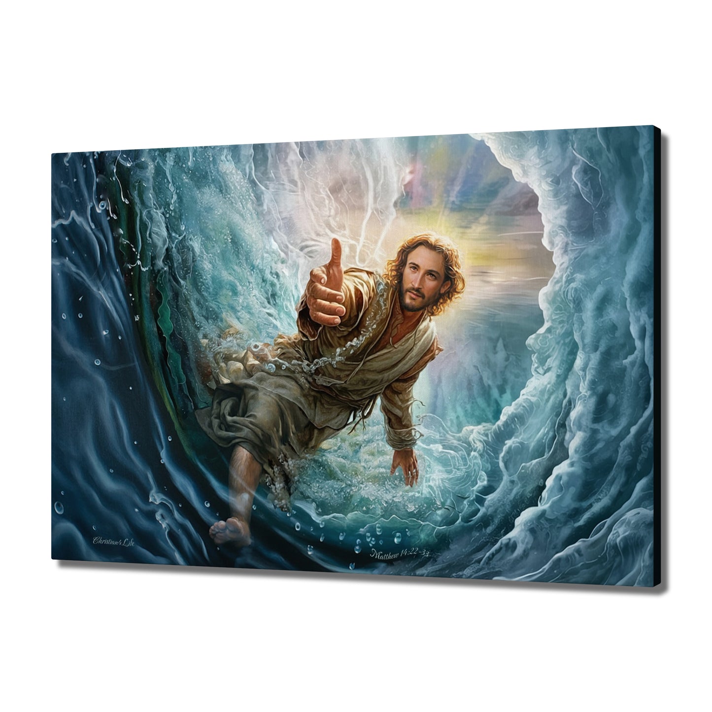 Jesus Reaches Down to Rescue and Lift You Out of the Water - Christian Gallery Wrapped Canvas Wall Art Print