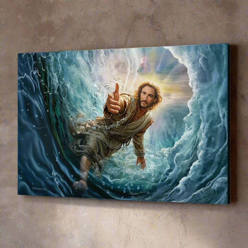 Jesus Reaches Down to Rescue and Lift You Out of the Water - Christian Gallery Wrapped Canvas Wall Art Print