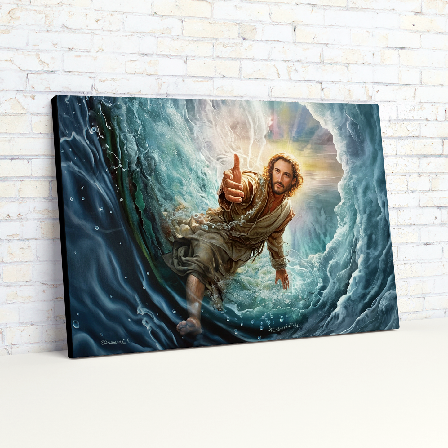 Jesus Reaches Down to Rescue and Lift You Out of the Water - Christian Gallery Wrapped Canvas Wall Art Print