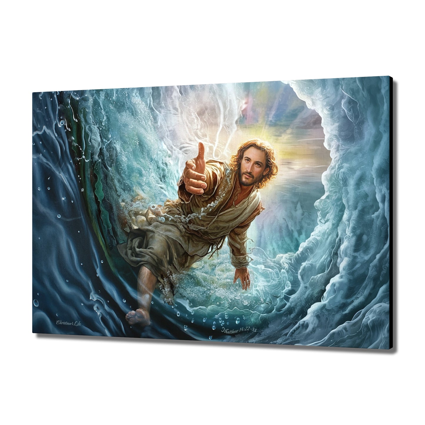 Jesus Reaches Down to Rescue and Lift You Out of the Water - Christian Gallery Wrapped Canvas Wall Art Print