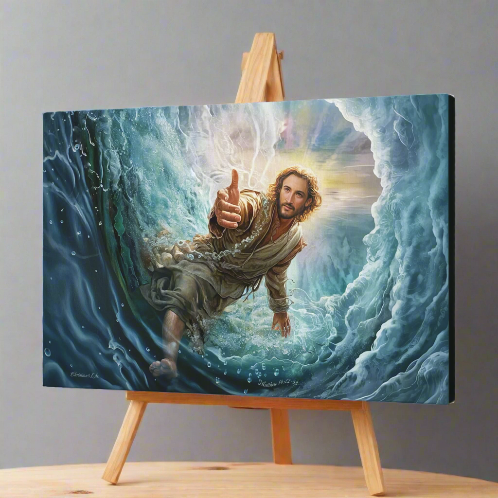Jesus Reaches Down to Rescue and Lift You Out of the Water - Christian Gallery Wrapped Canvas Wall Art Print