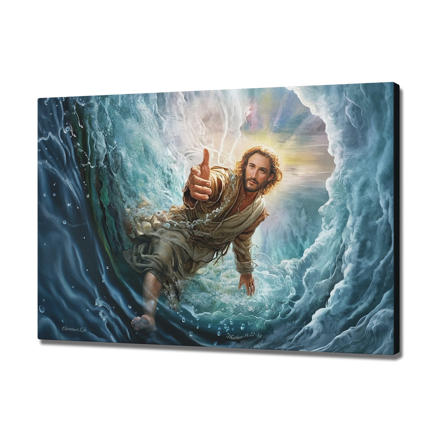 Jesus Reaches Down to Rescue and Lift You Out of the Water - Christian Gallery Wrapped Canvas Wall Art Print