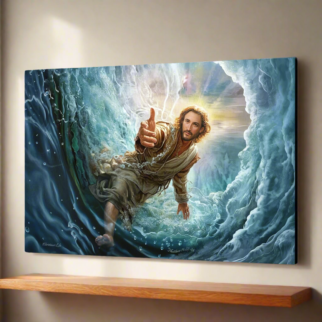 Jesus Reaches Down to Rescue and Lift You Out of the Water - Christian Gallery Wrapped Canvas Wall Art Print