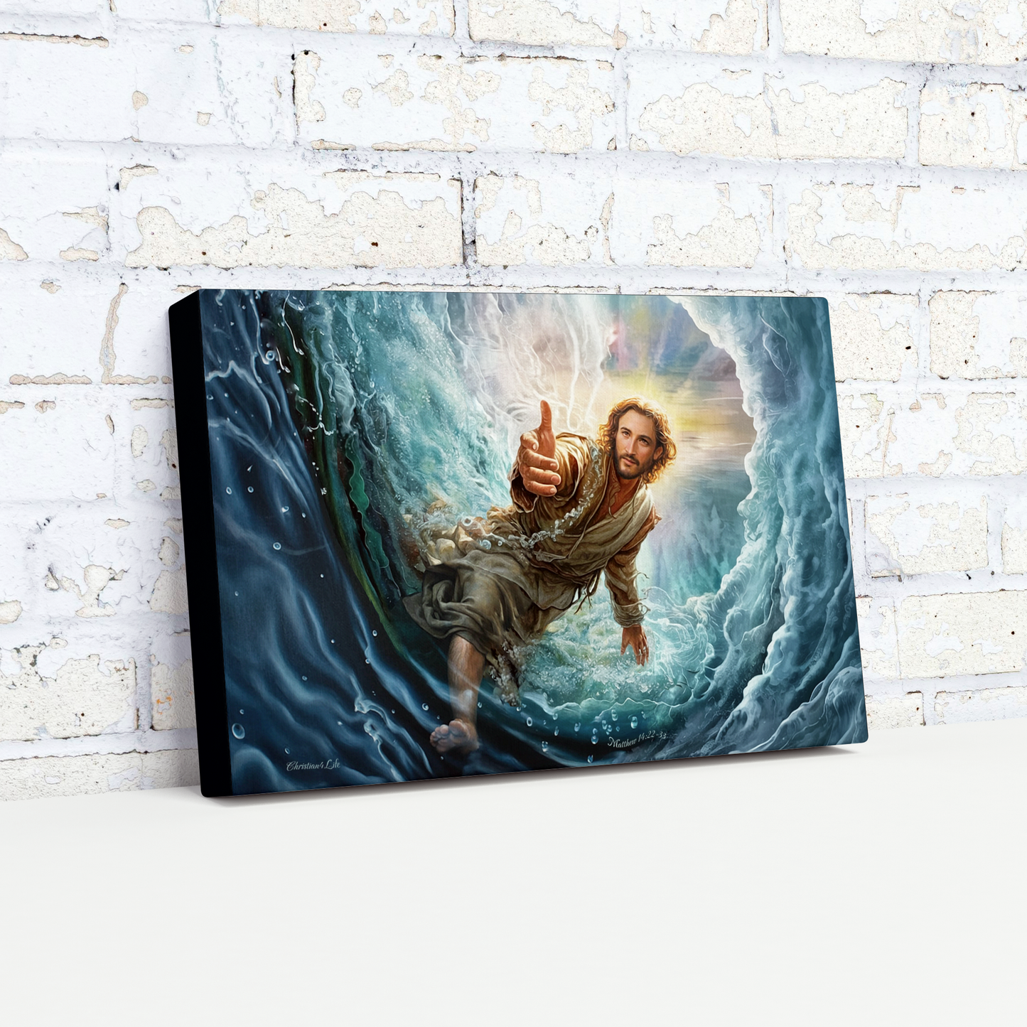 Jesus Reaches Down to Rescue and Lift You Out of the Water - Christian Gallery Wrapped Canvas Wall Art Print